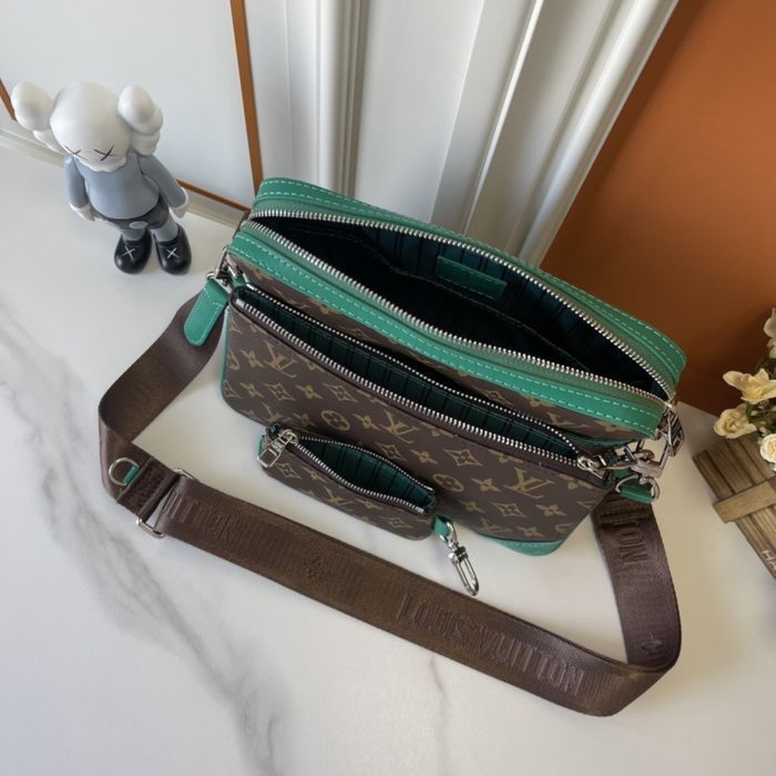 Louis Vuitton trio messenger сумка кожаная коричневая с зеленым