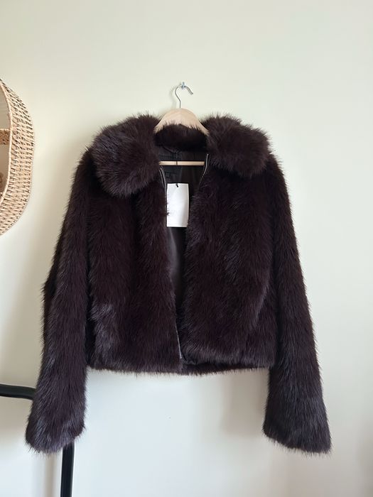 Czekoladowe krótkie futerko Zara 40 L viral