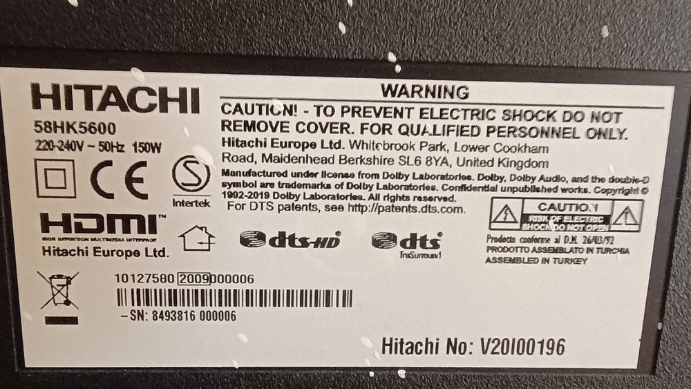 Telewizor Toshiba 58 cali  uszkodzony