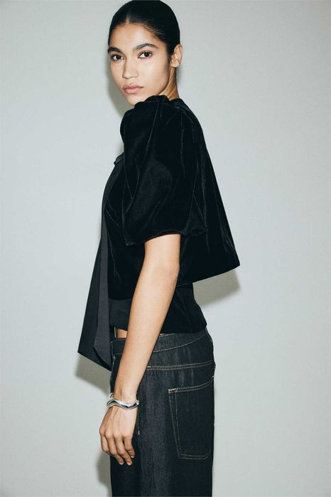 Bluzka S bolerko żakiet nowa kolekcja czarny wiązany welurowy PROMOCJA