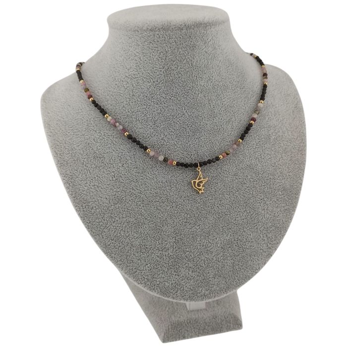 Naszyjnik z kamieni naturalnych Turmalin kolorowy i obsydian  HDN9