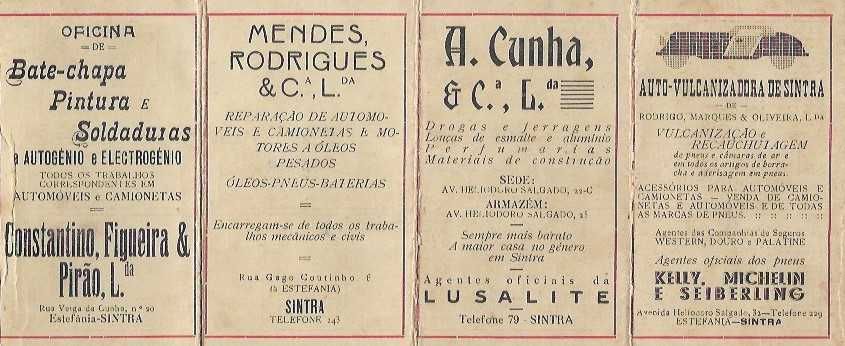 Horário de comboios, camionetas e Elétricos SINTRA-LISBOA - antigo 1947
