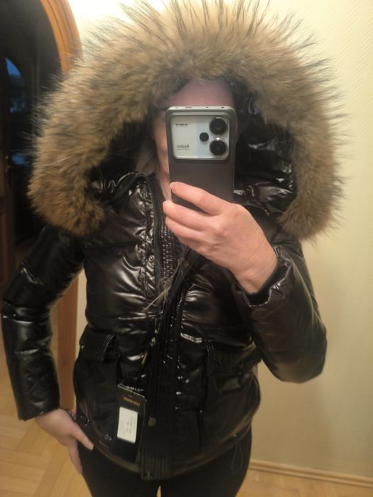 Przepiękna kurtka puchowa z grubym jenotem kaptur cieplutka premium