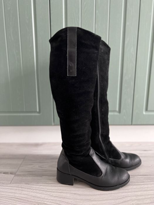 Зимові чоботи замша/шкіра, утеплені по висоті. Сапоги зимние замш/кожа