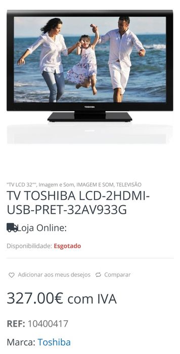 Toshiba LCD TV, 32", 81 cm64409318942209123