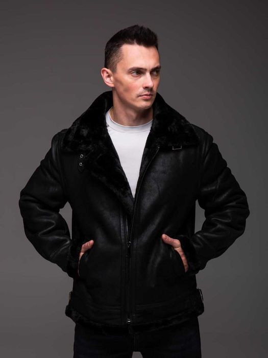Дубленка мужская зимняя кожаная авиатор куртка на меху до -10°С Ra