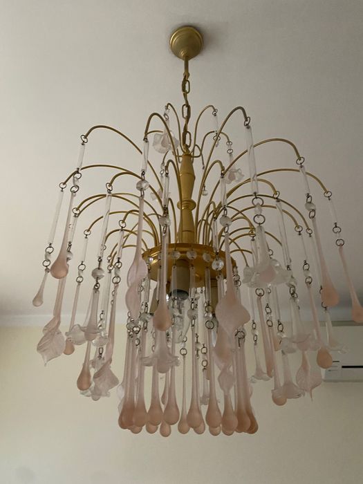 Candeeiro de teto em vidro cor de rosa