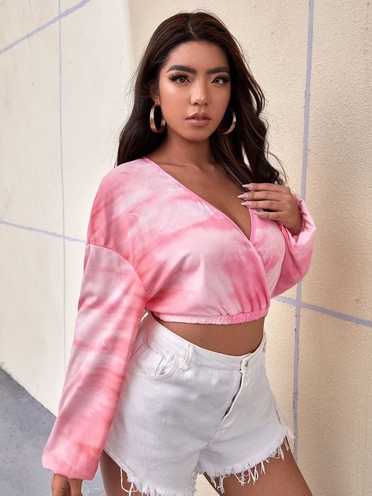 Bluzka Z Bufiastymi Rękawami Crop Top Tie Dye 42