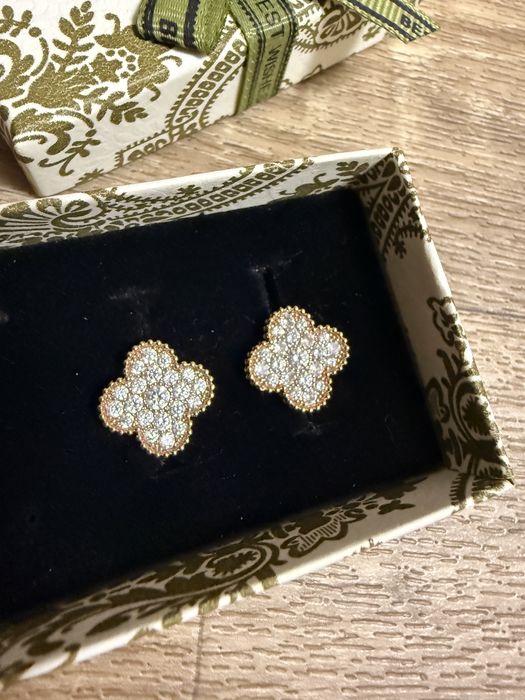 Van cleef клевер сережки,серьги с камнями,красное золото ван клиф