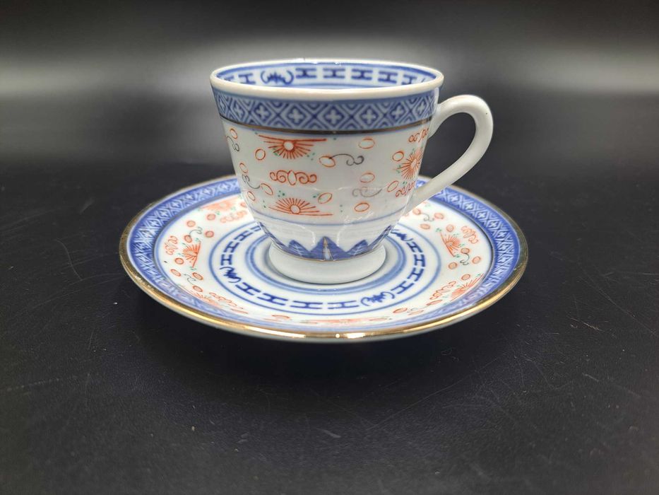 Filiżanka espresso spodek duo porcelana ryżowa chińska niebieska kwiat