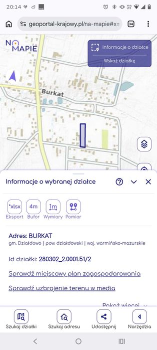 Sprzedam działkę budowlaną Burkat 50 arów