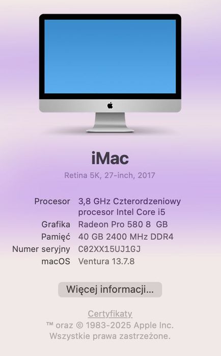 iMac Retina 5K, 27", 2017 (3.8GHz, 40 RAM, 2 TB)