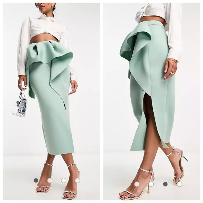 ASOS XS-S turkusowa spódnica midi z obszerną falbanką