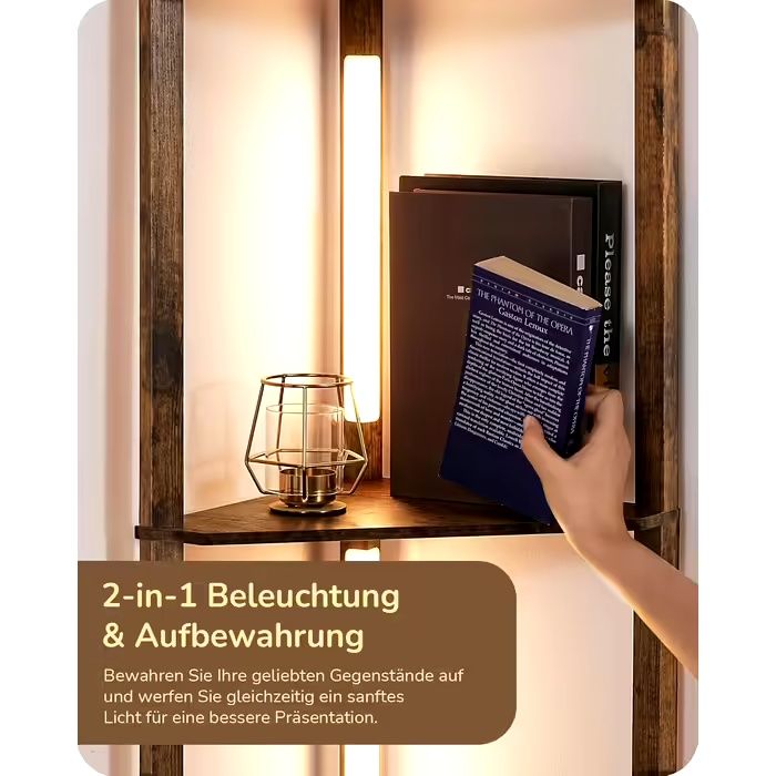 Торшер EDISHINE з дерев'яною полицею, LED-підсвіткою