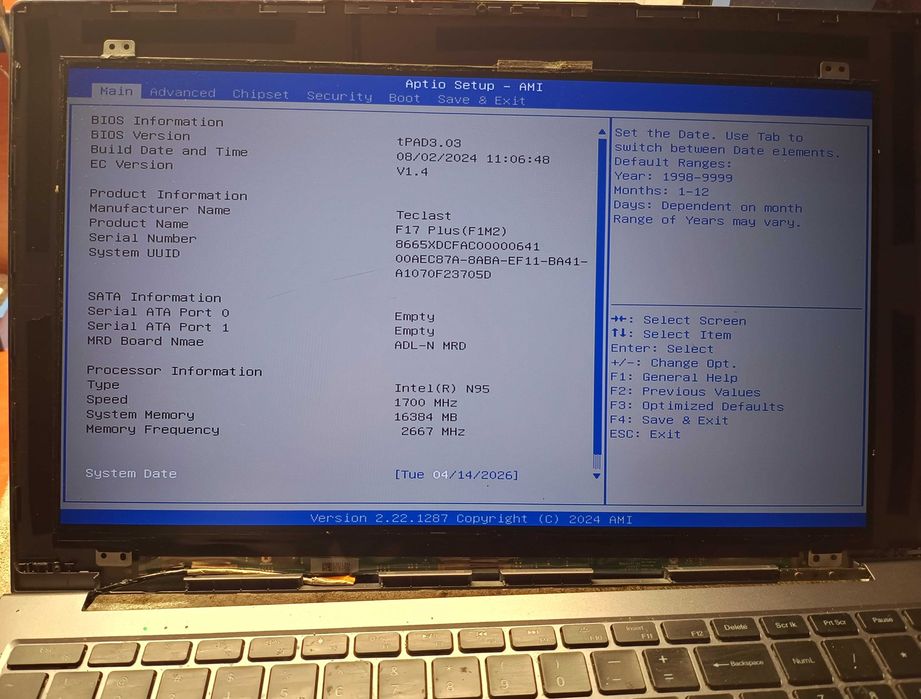 laptop 17,3 0gb ram/0gb ssd TECLAST matryca do wymiany