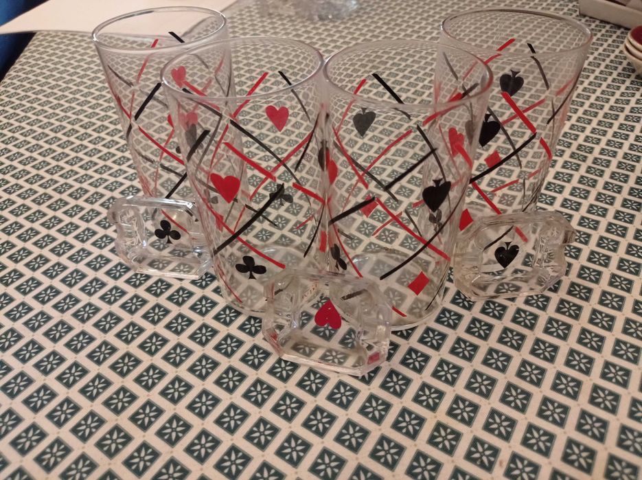 Set of 4 Playing Card Glasses and 3 Mini Ashtrays