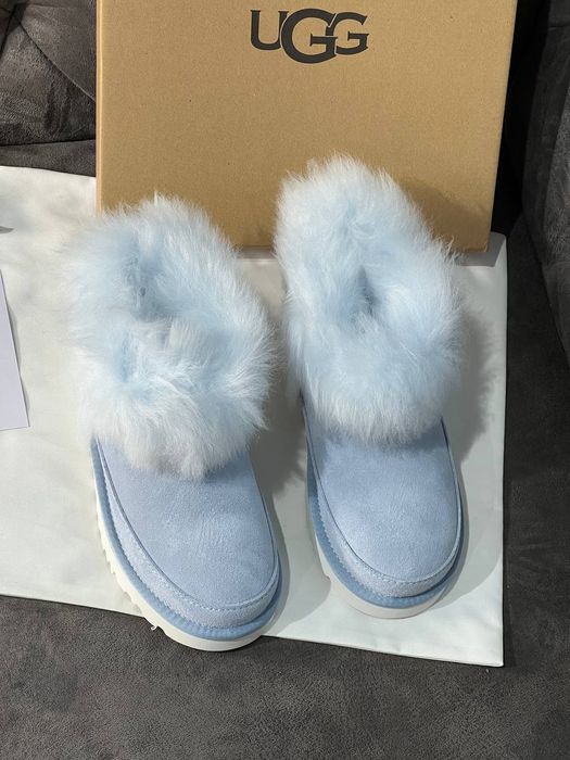 Жіноче Взуття / Зимове Ugg біле хутро блакитний замш