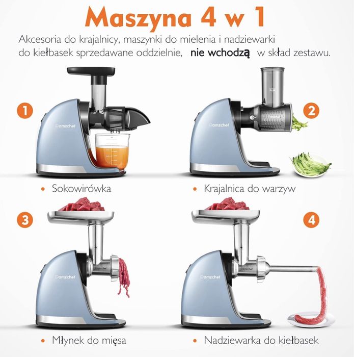 Nowa sokowirówka, wyciskarka wolnoobrotowa 4w1, AMZCHEF
