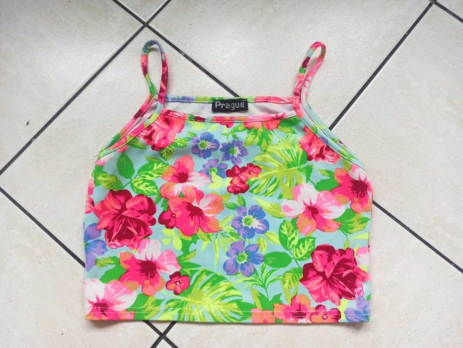 Neonowe kwiaty krótka bluzka Prague