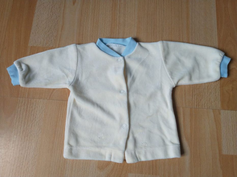 Komplet kaftanik + śpioszki chłopięcy welurowy R.56/62 stan IDEALNY