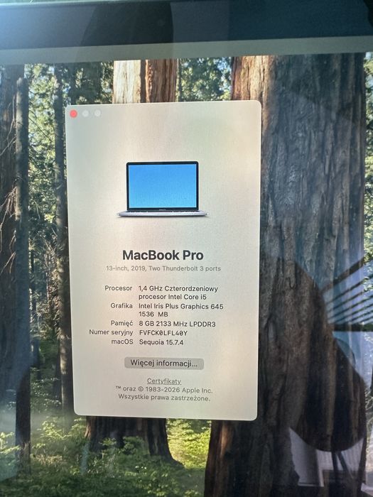 Macbook Pro 13 2019 macOs Sequoia