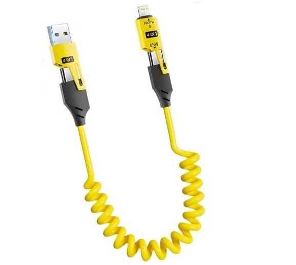 Uniwersalny kabel sprężynowy 4w1 USB-A → USB-C / Lightning / Micro-USB