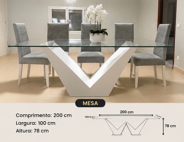 Mesa de jantar moderna + 6 cadeiras