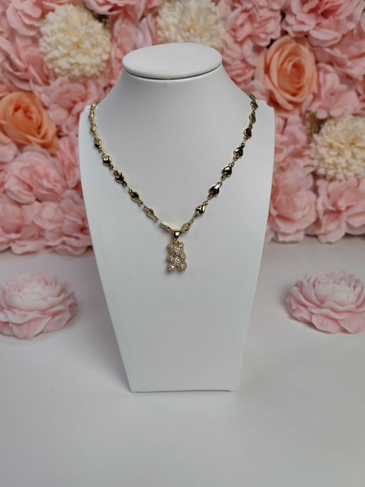 Naszyjnik Miś stal szlachetna pozłacana 14k złotem