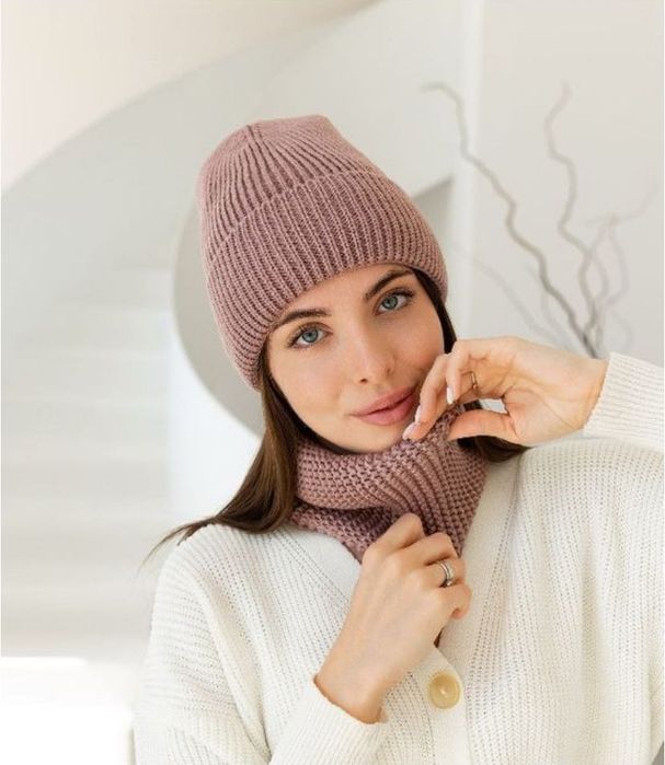 Набір шапка і хомут зимова шапка пудра нова шапка зимова шапка зима