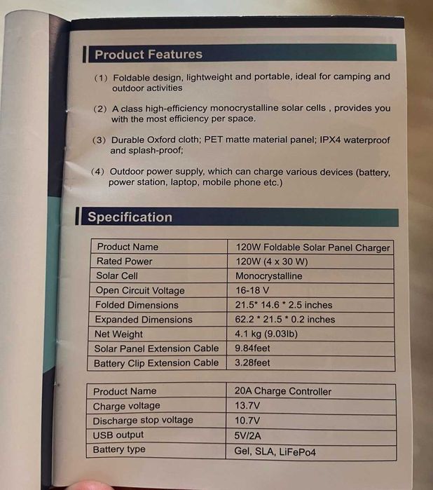 Продам портативну сонячну панель ECO-WORTHY 120W