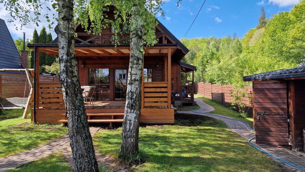 Całoroczny domek na Kaszubach z sauną i balią, nad jeziorem przy lesie