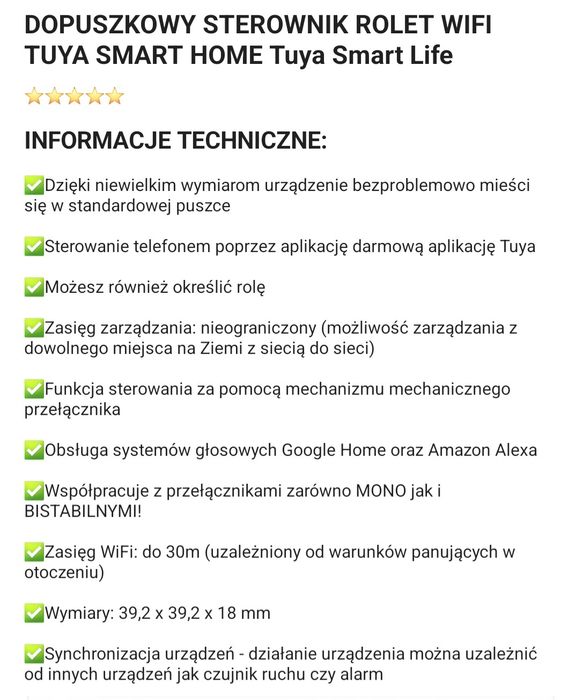 Sterownik rolet smarthome wifi Mini Wifi