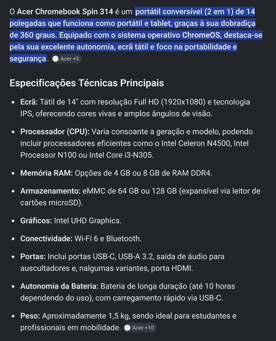 Acer Spin Tablet 314 Chromebook NOVO