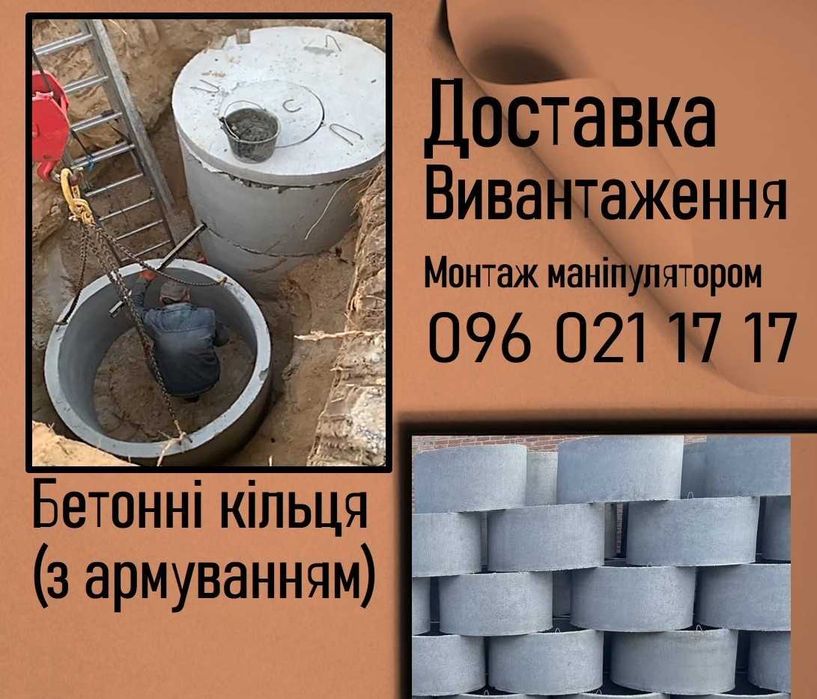 70 Кільця бетонні з армуванням S-0:06-0.03. Доставка, монтаж. Бортники
