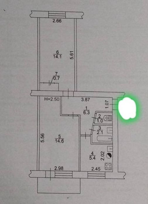 Продам 2 кв, 47 м., Северный, ул.Илларионовская 2-й эт. Днепр