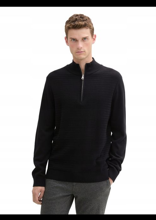 Sweter męski Tom Tailor Knit troyer in a mix of textures r. S black