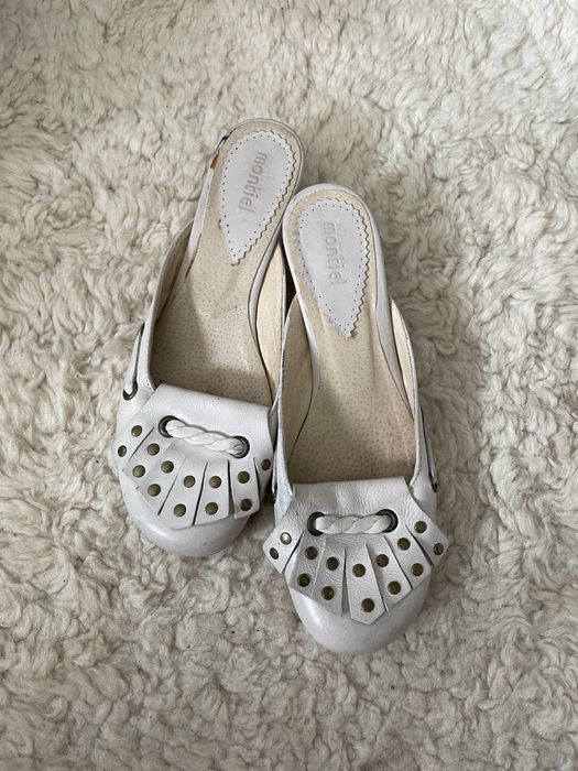 Skorzane skora klapki czolenka buty na obcasie kaczuszka niskie obcasy