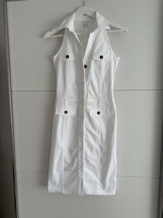Biala jeansowa dluga kamizelka / sukienka