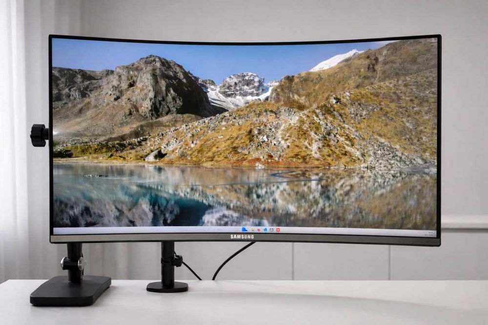 Monitor Samsung 4K 32cale zakrzywiony + uchwyt do biurka