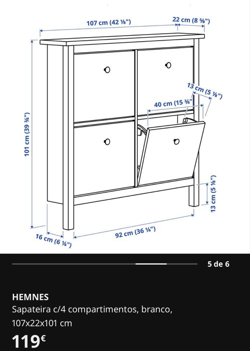 Sapateira IKEA Hemnes preta