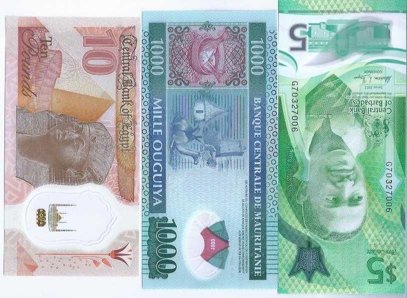 NOTAS DE POLIMERO 3 Barbados Mauritania Egito  NOVAS