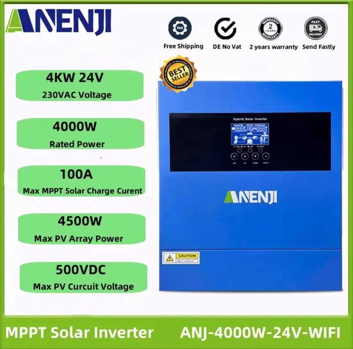 Оновлений гібридний інвертор Anenji 4кВт вбудований Wi-Fi