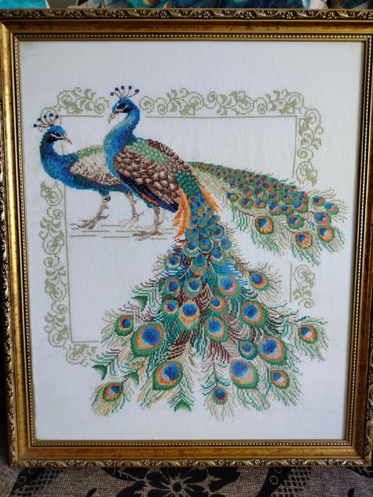 Piękne pawie haftowane