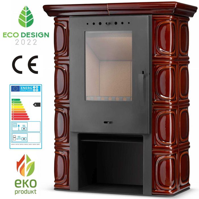 Piec kominek kaflowy ELDUR wkład kominkowy brązowy ECODESIGN 11kW