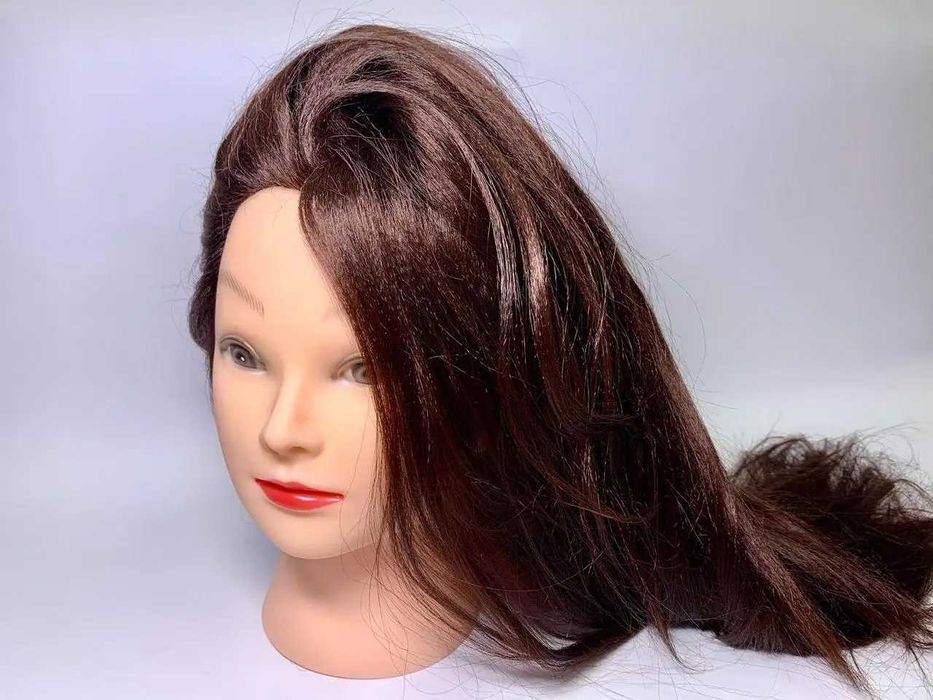 Учебная голова манекен с термоустойчивым волосами с штативом  шатен