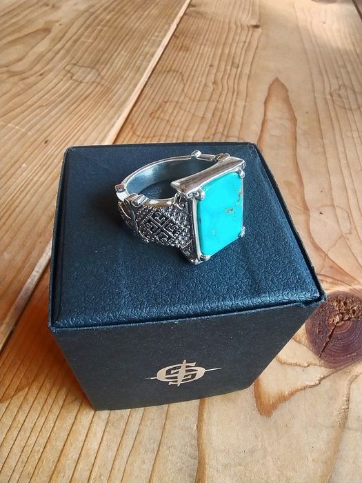 Anel Turquesa Prata 925 Tamanho 10