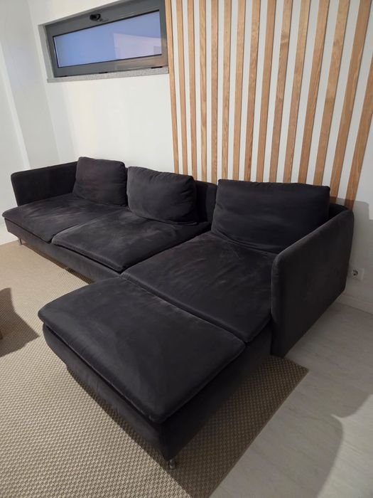 Sofá IKEA chaise longue cinzento 3 lugares com 98 x 286 + 160