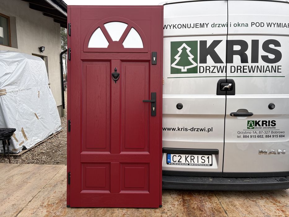 Drzwi zewnętrzne  drewniane czerwone Amerykańskie Cała Polska
