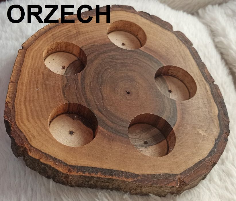 Świecznik z plastra drewna brzozy, dębu na 5 podgrzewaczy, tealighty