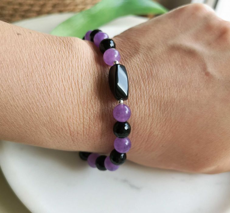 bransoletka onyks ametyst srebro